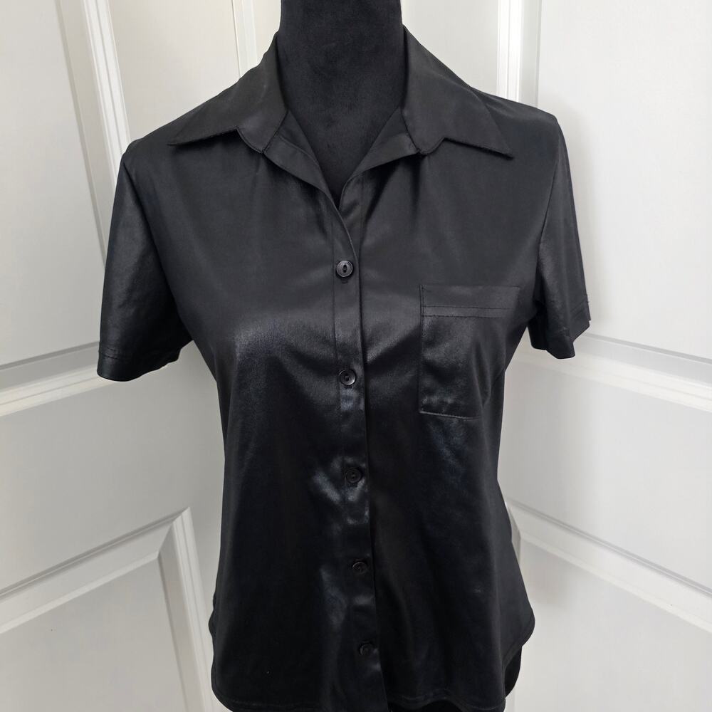 Women's Made in the USA Vintage Retro Anxiety Black Button Up Blouse Size L